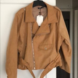 Plus size faux suede Moto jacket